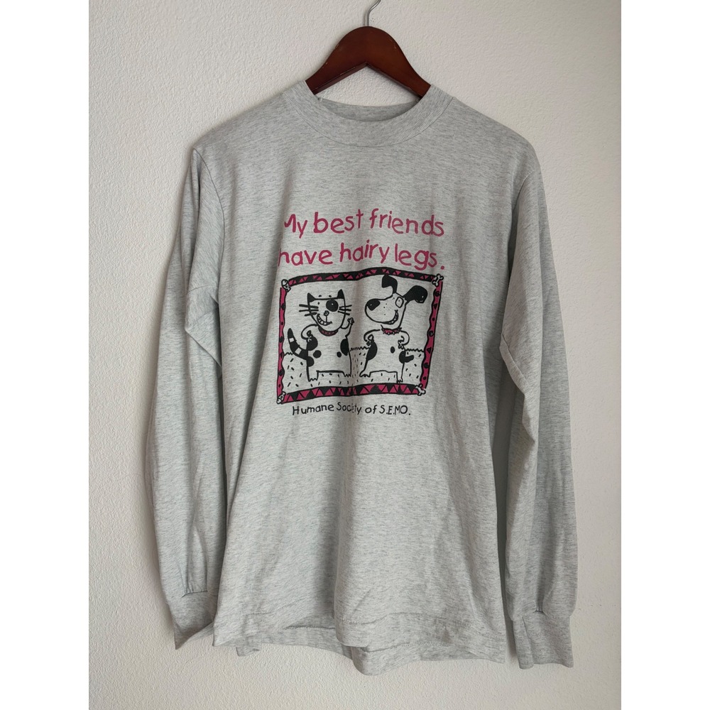 Vintage Fruit of the Loom Best Humane Society Long Sleeve Graphic Tee Gray M